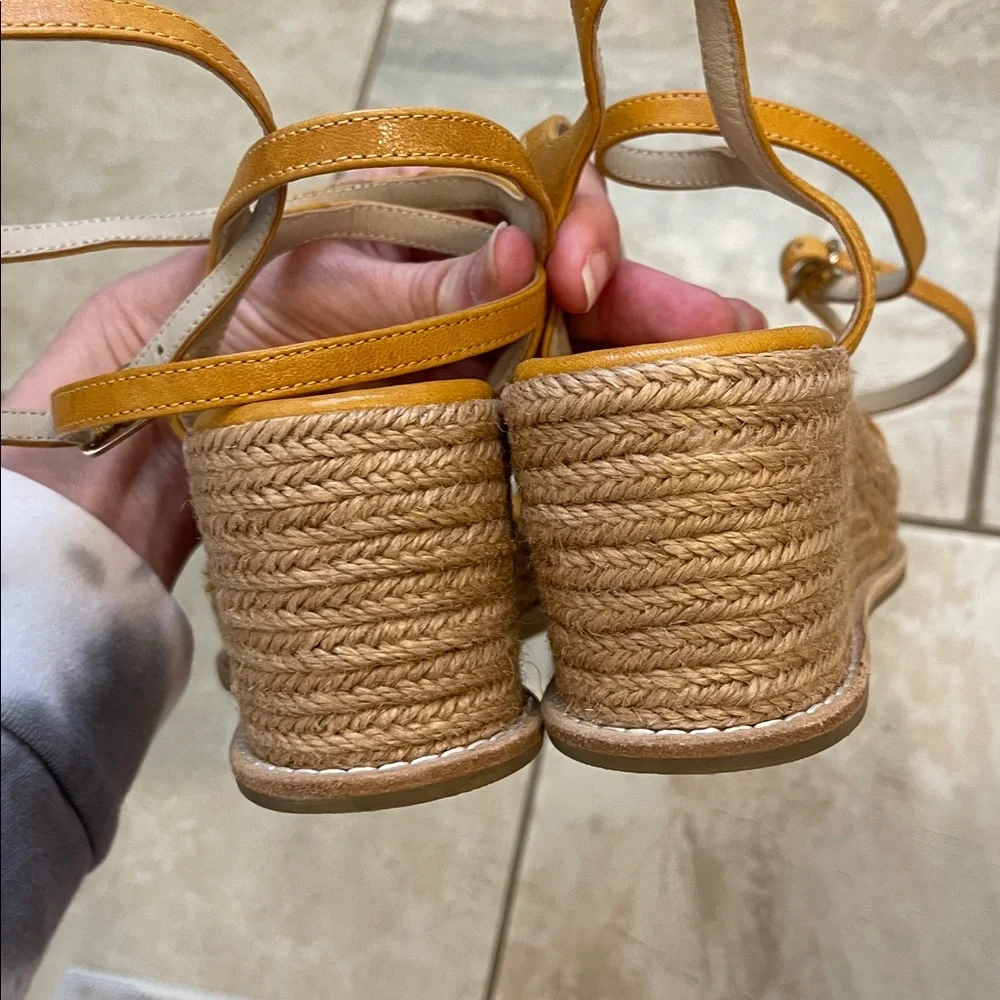 PAIGE Jamie Platform Wedge Espadrille Sandal Mango Leather 8.5